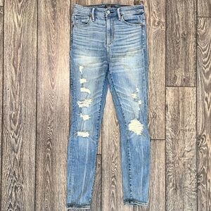 Abercrombie & Fitch Light Blue Distressed High Rise Super Skinny Jeans